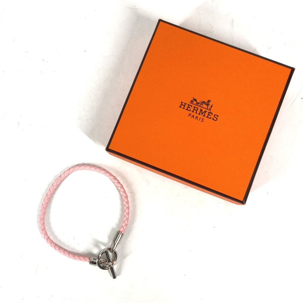 HERMES bracelet leather pink Braid Grenan Women Used