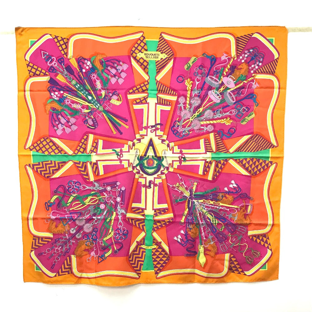 HERMES scarf silk Orange BOUQUETS SELLIER Women Used