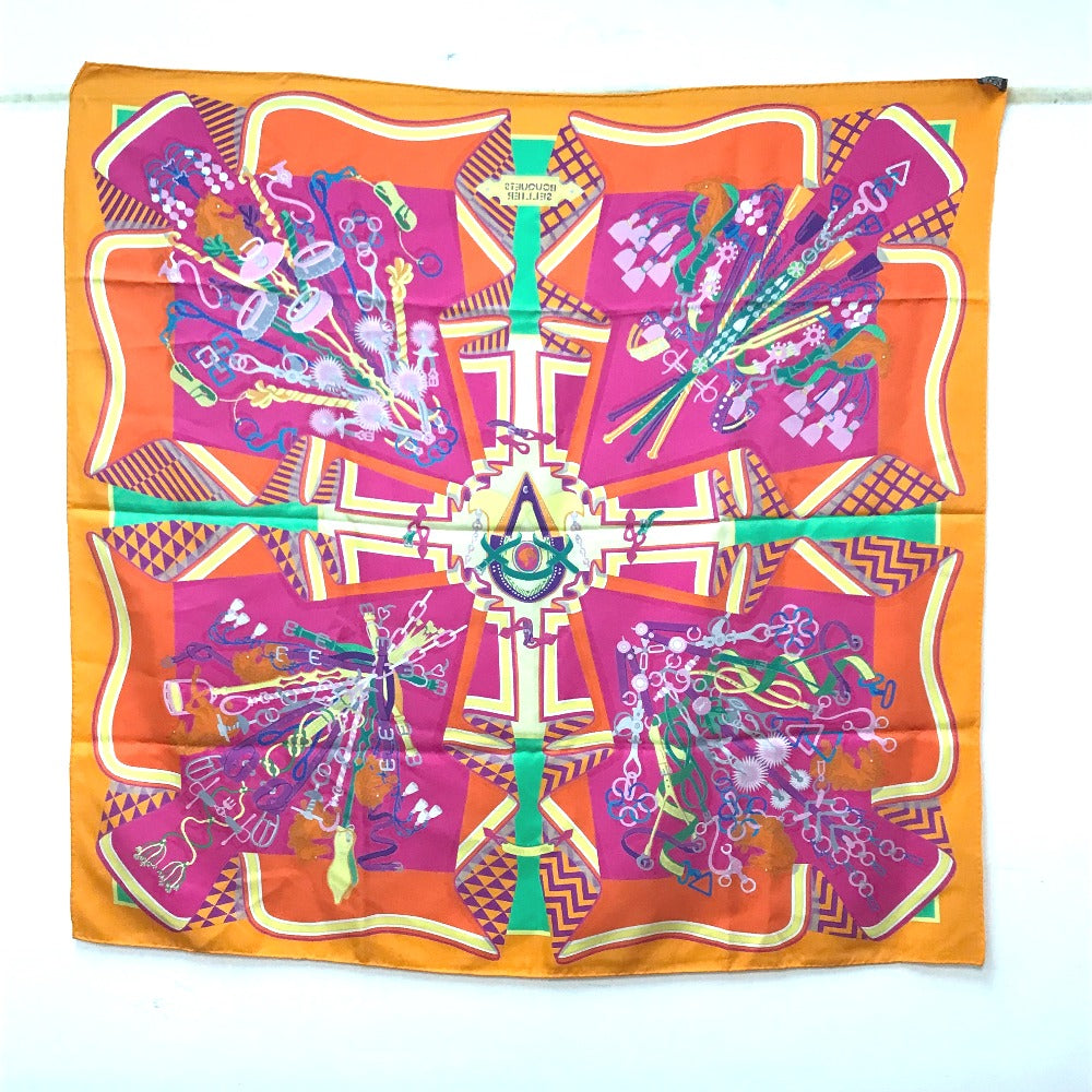 HERMES scarf silk Orange BOUQUETS SELLIER Women Used