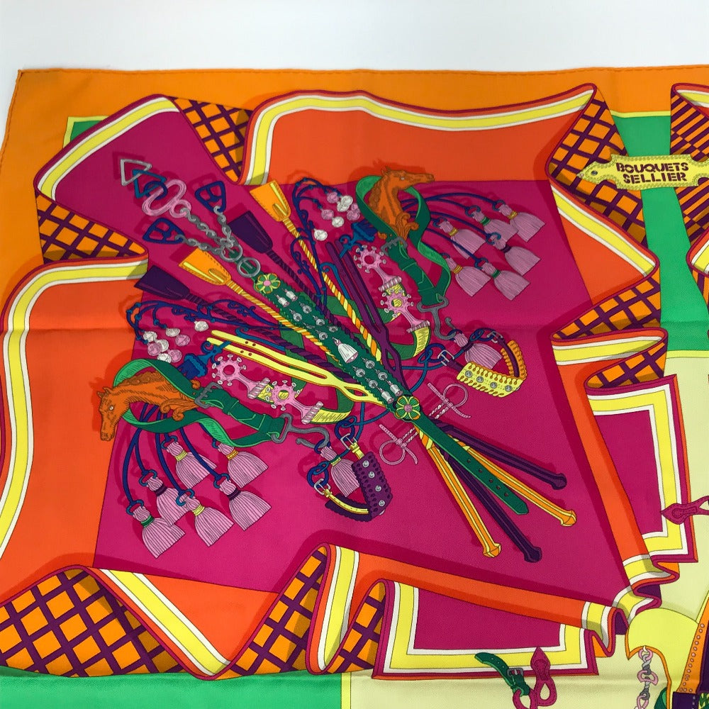HERMES scarf silk Orange BOUQUETS SELLIER Women Used