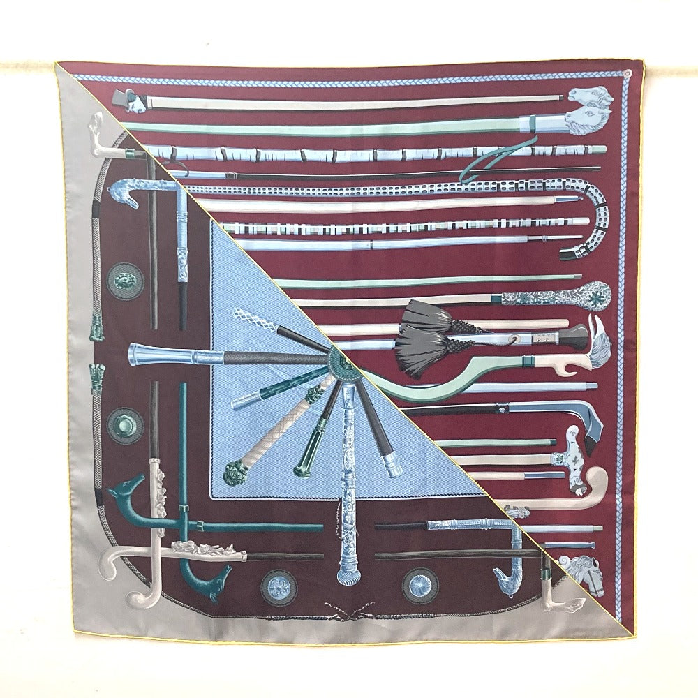 HERMES scarf silk Brown Carre90 Cannes et Cannes Walking Sticks Walking Sticks Women Used
