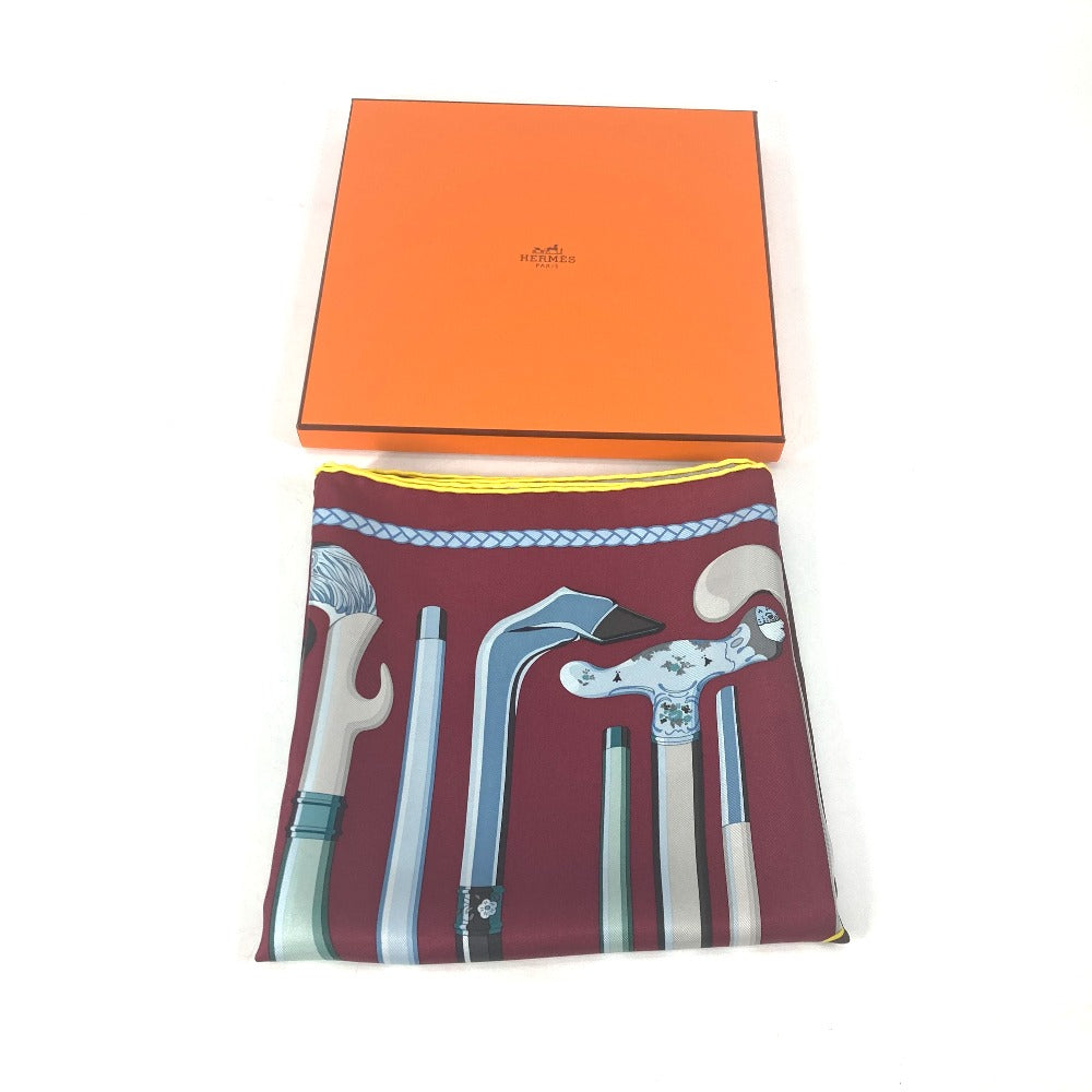 HERMES scarf silk Brown Carre90 Cannes et Cannes Walking Sticks Walking Sticks Women Used