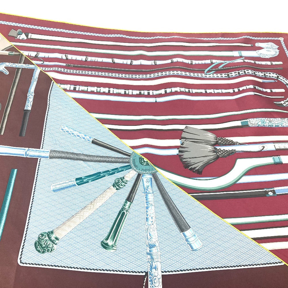HERMES scarf silk Brown Carre90 Cannes et Cannes Walking Sticks Walking Sticks Women Used