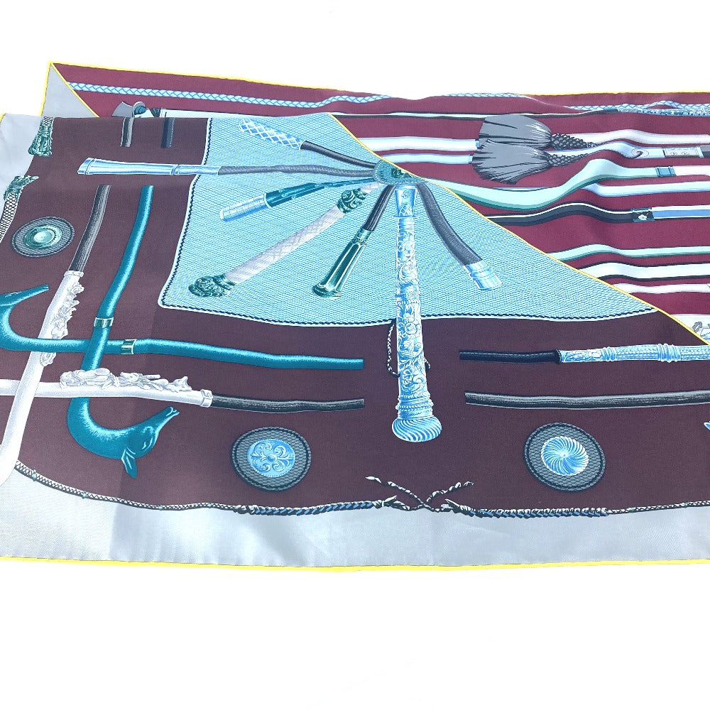 HERMES scarf silk Brown Carre90 Cannes et Cannes Walking Sticks Walking Sticks Women Used