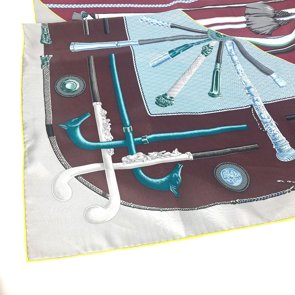 HERMES scarf silk Brown Carre90 Cannes et Cannes Walking Sticks Walking Sticks Women Used
