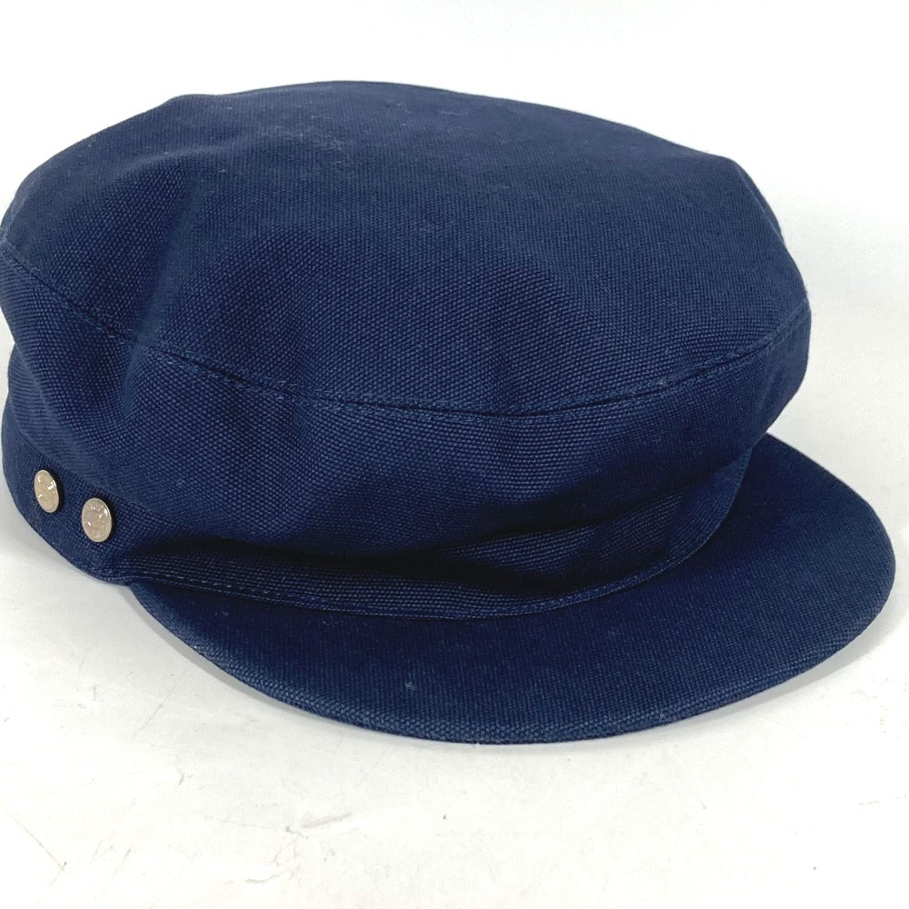 HERMES cap cotton Navy hat Kabul Serie Button Women 57 Used