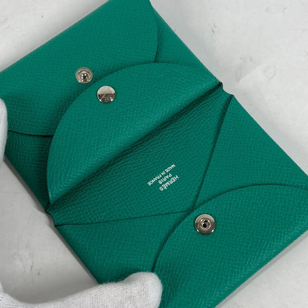 HERMES Coin case Epsom green Coin Pocket Coin case Wallet Calvi duo Women Used