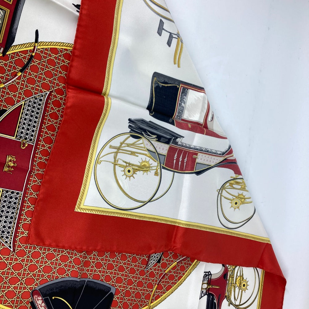 HERMES scarf silk Red The Evolution of Horse-Drawn Carriages Carre90 Women Used