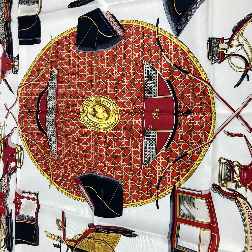 HERMES scarf silk Red The Evolution of Horse-Drawn Carriages Carre90 Women Used