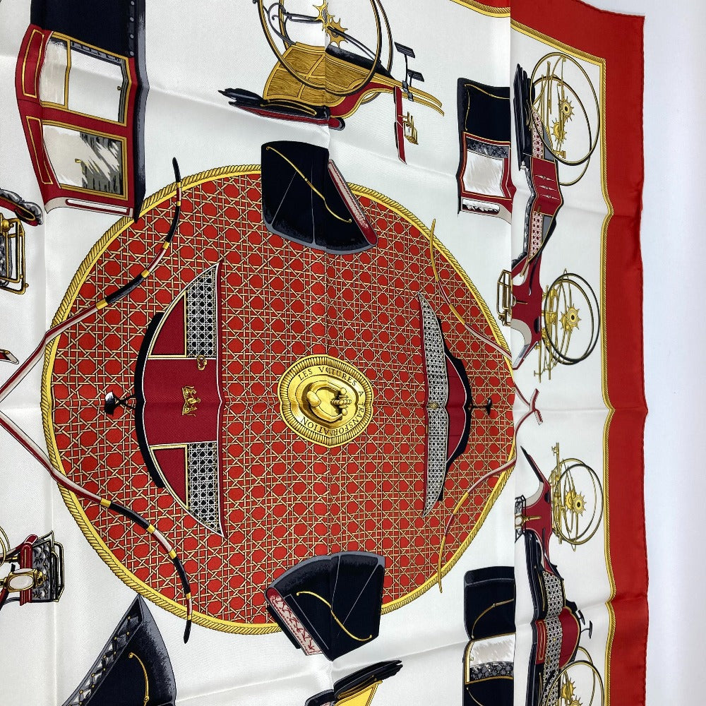 HERMES scarf silk Red The Evolution of Horse-Drawn Carriages Carre90 Women Used