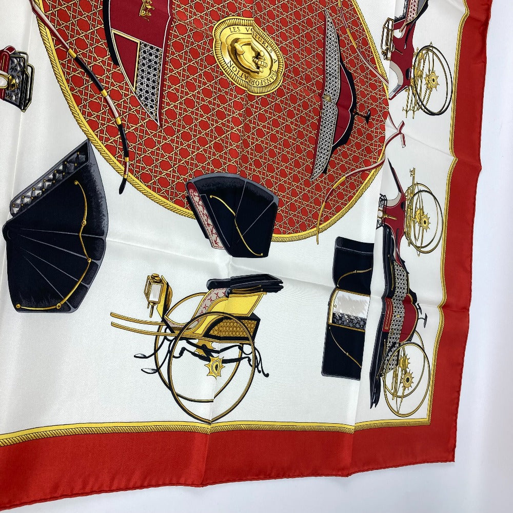 HERMES scarf silk Red The Evolution of Horse-Drawn Carriages Carre90 Women Used