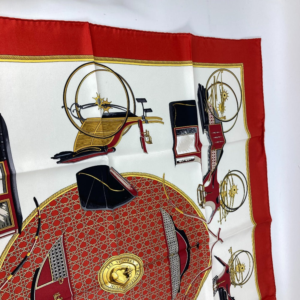 HERMES scarf silk Red The Evolution of Horse-Drawn Carriages Carre90 Women Used