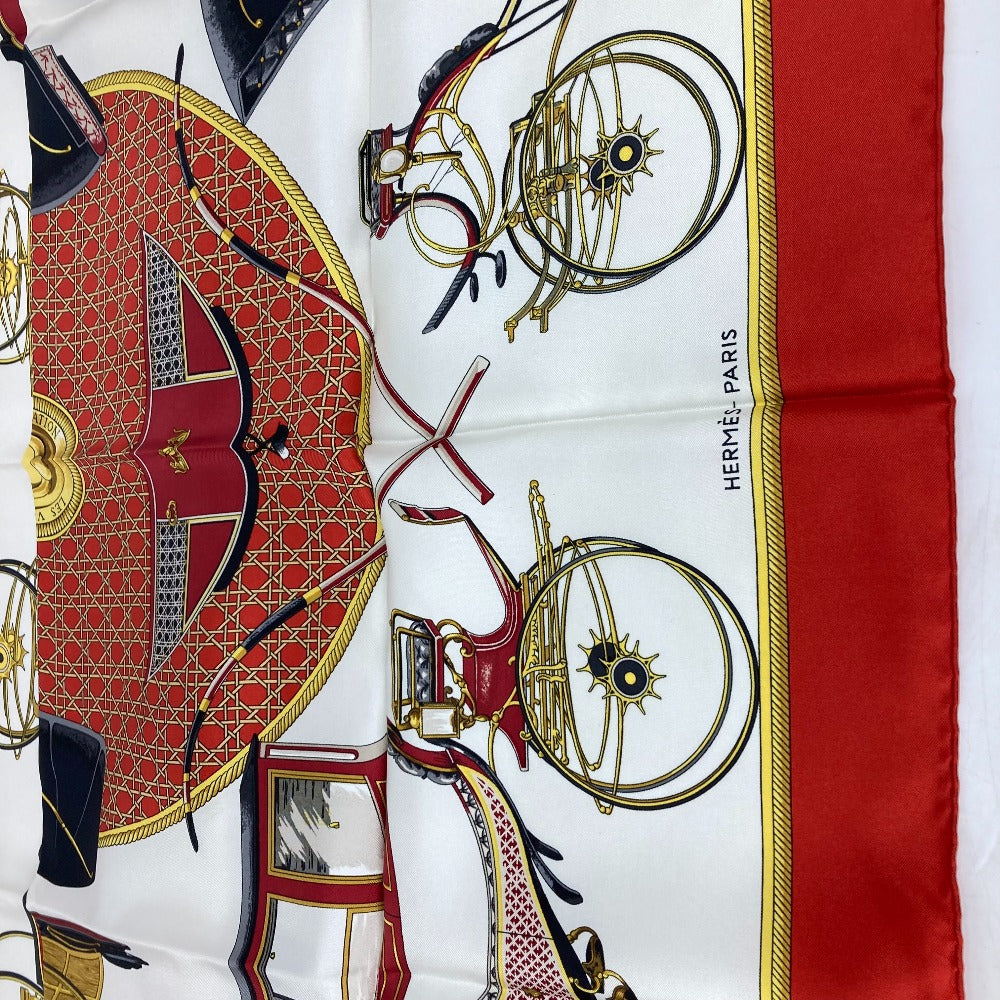 HERMES scarf silk Red The Evolution of Horse-Drawn Carriages Carre90 Women Used