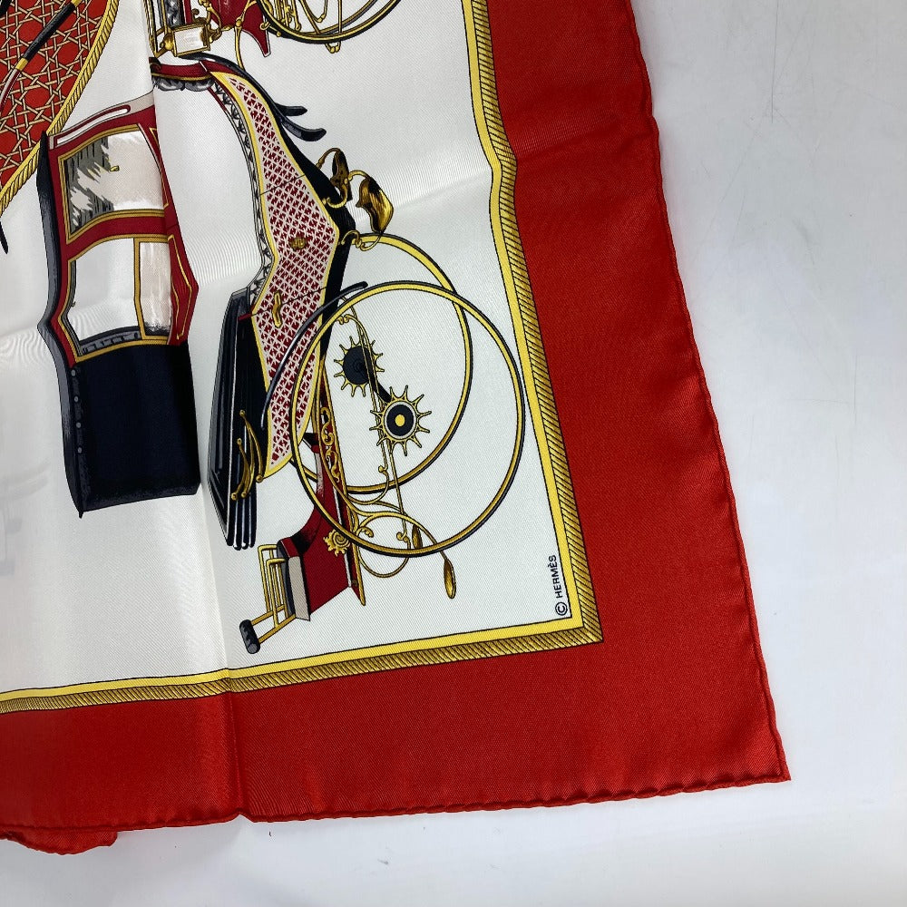 HERMES scarf silk Red The Evolution of Horse-Drawn Carriages Carre90 Women Used