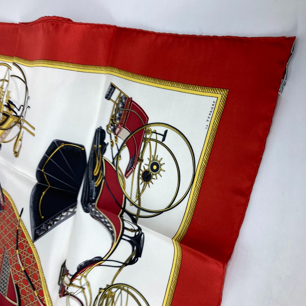 HERMES scarf silk Red The Evolution of Horse-Drawn Carriages Carre90 Women Used