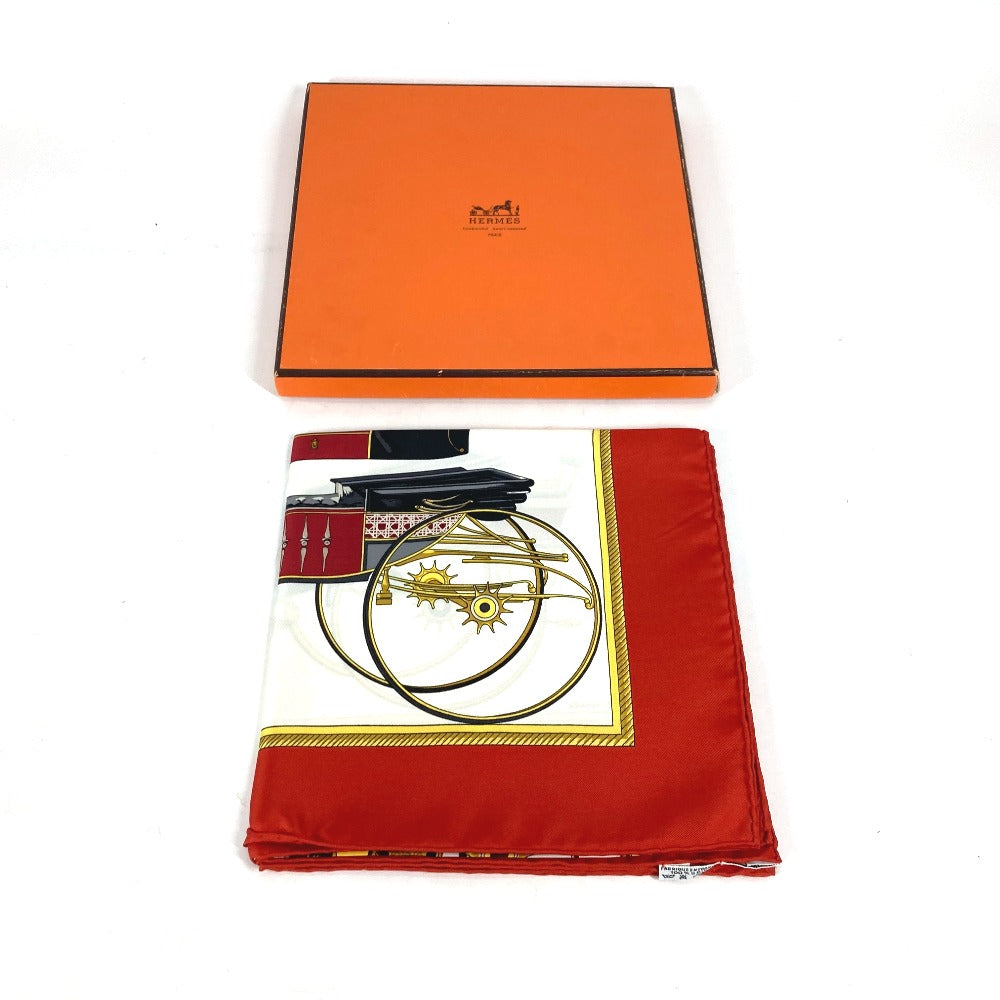 HERMES scarf silk Red The Evolution of Horse-Drawn Carriages Carre90 Women Used