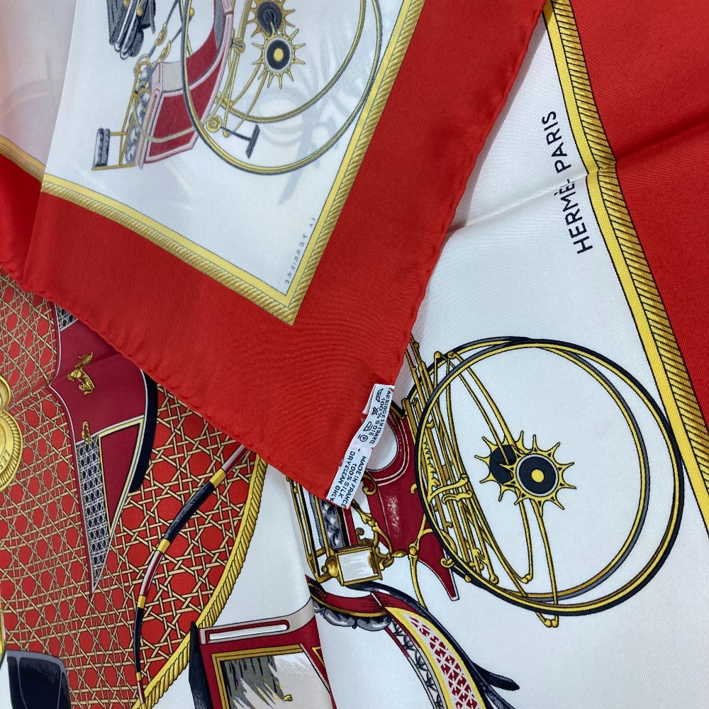HERMES scarf silk Red The Evolution of Horse-Drawn Carriages Carre90 Women Used