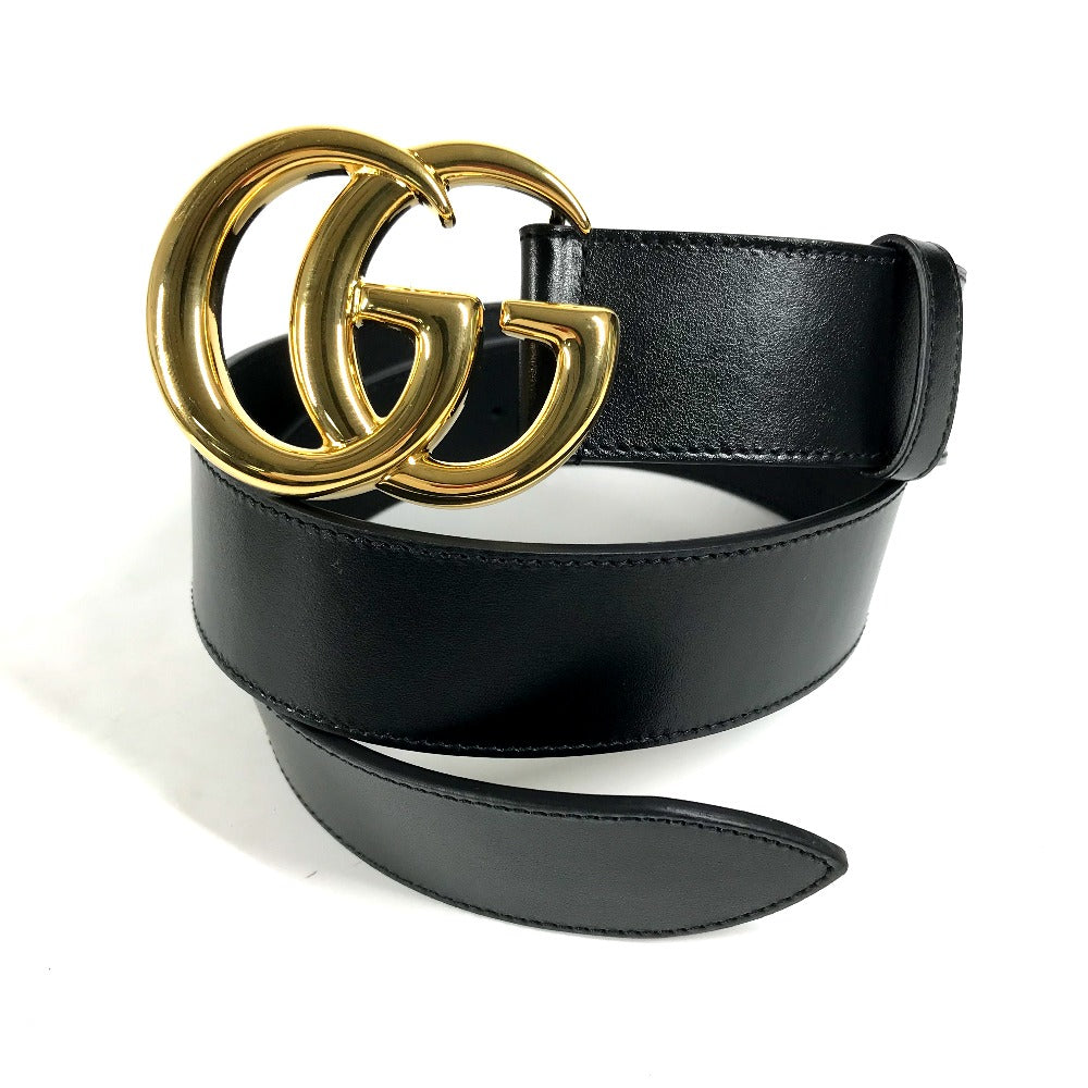 GUCCI belt 406831  leather Black x Gold GG Marmont Shiny buckle leather belt mens 80 Used