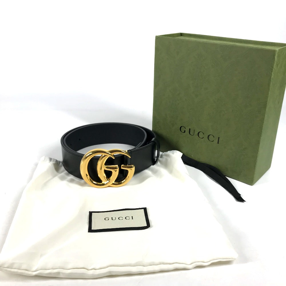 GUCCI belt 406831  leather Black x Gold GG Marmont Shiny buckle leather belt mens 80 Used