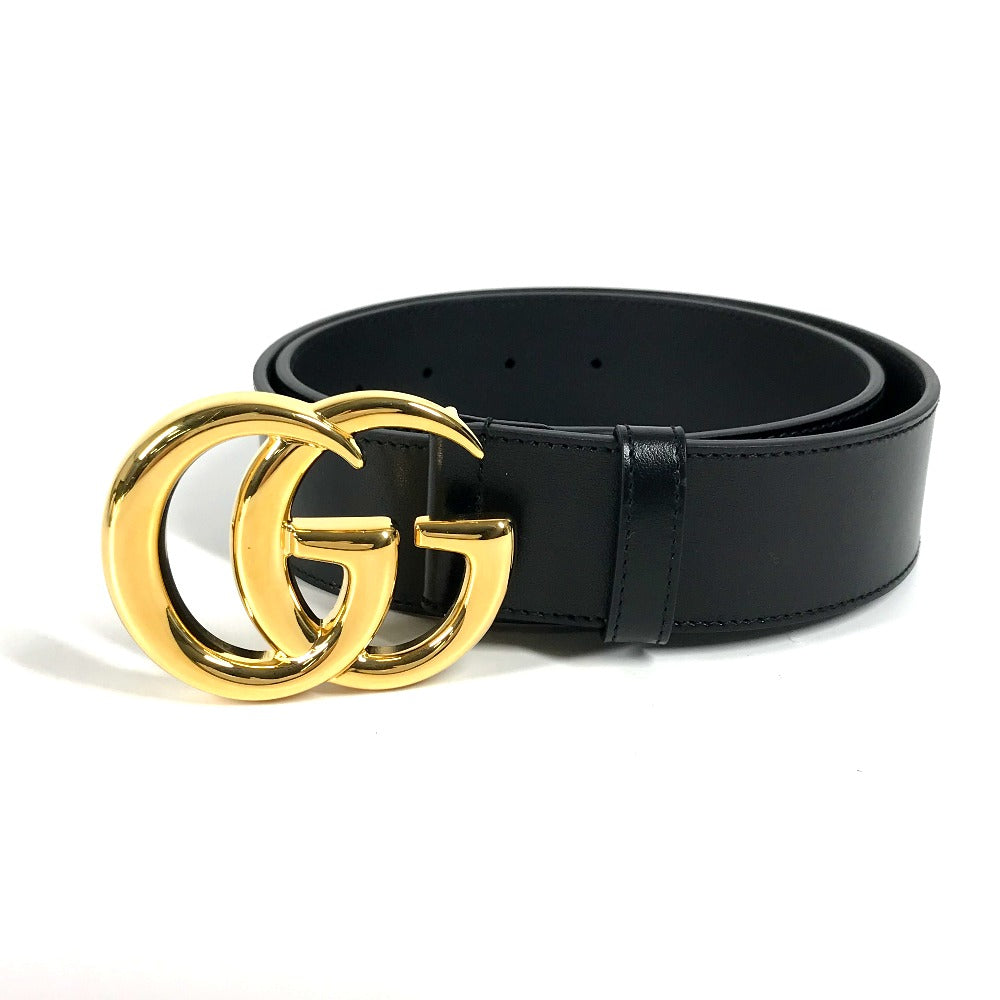GUCCI belt 406831  leather Black x Gold GG Marmont Shiny buckle leather belt mens 80 Used
