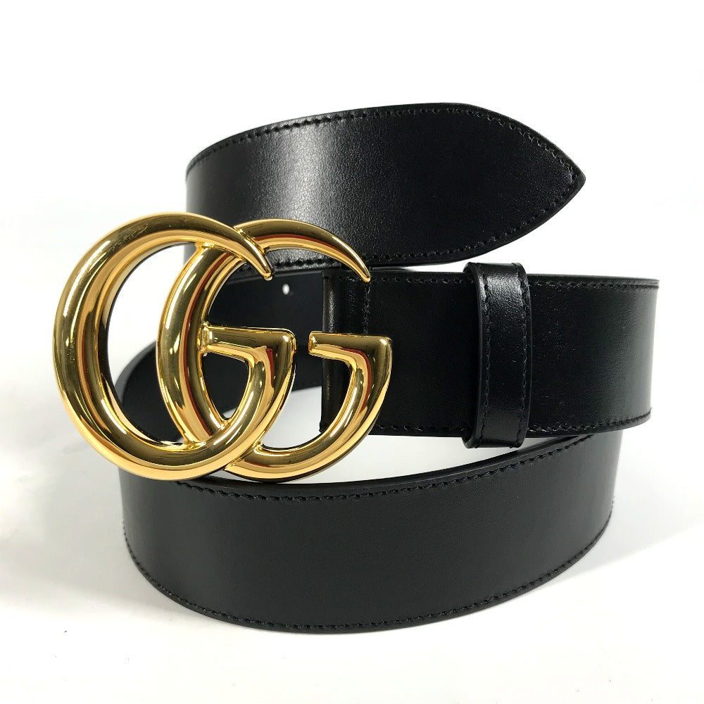 GUCCI belt 406831  leather Black x Gold GG Marmont Shiny buckle leather belt mens 80 Used