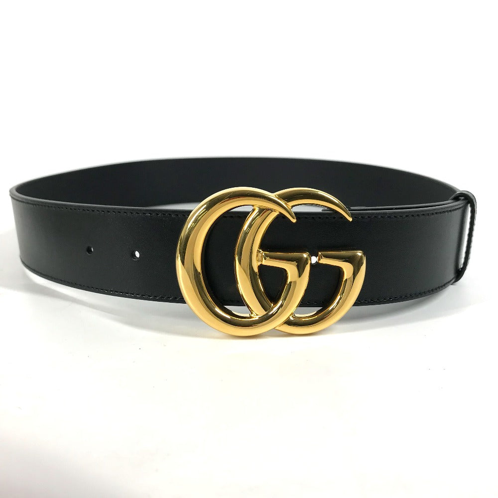 GUCCI belt 406831  leather Black x Gold GG Marmont Shiny buckle leather belt mens 80 Used