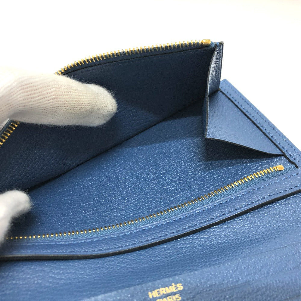 HERMES Long Wallet Purse Shave blue Long wallet Beansufla Women Used