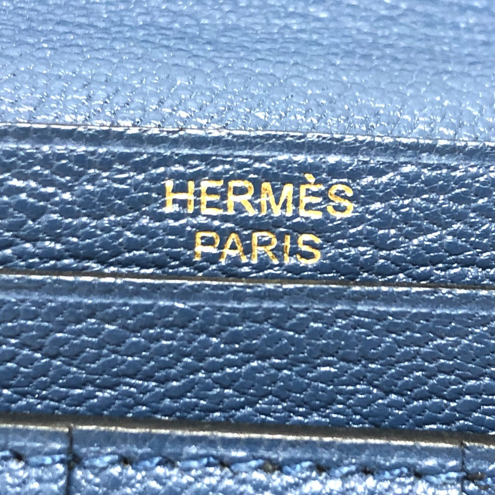 HERMES Long Wallet Purse Shave blue Long wallet Beansufla Women Used