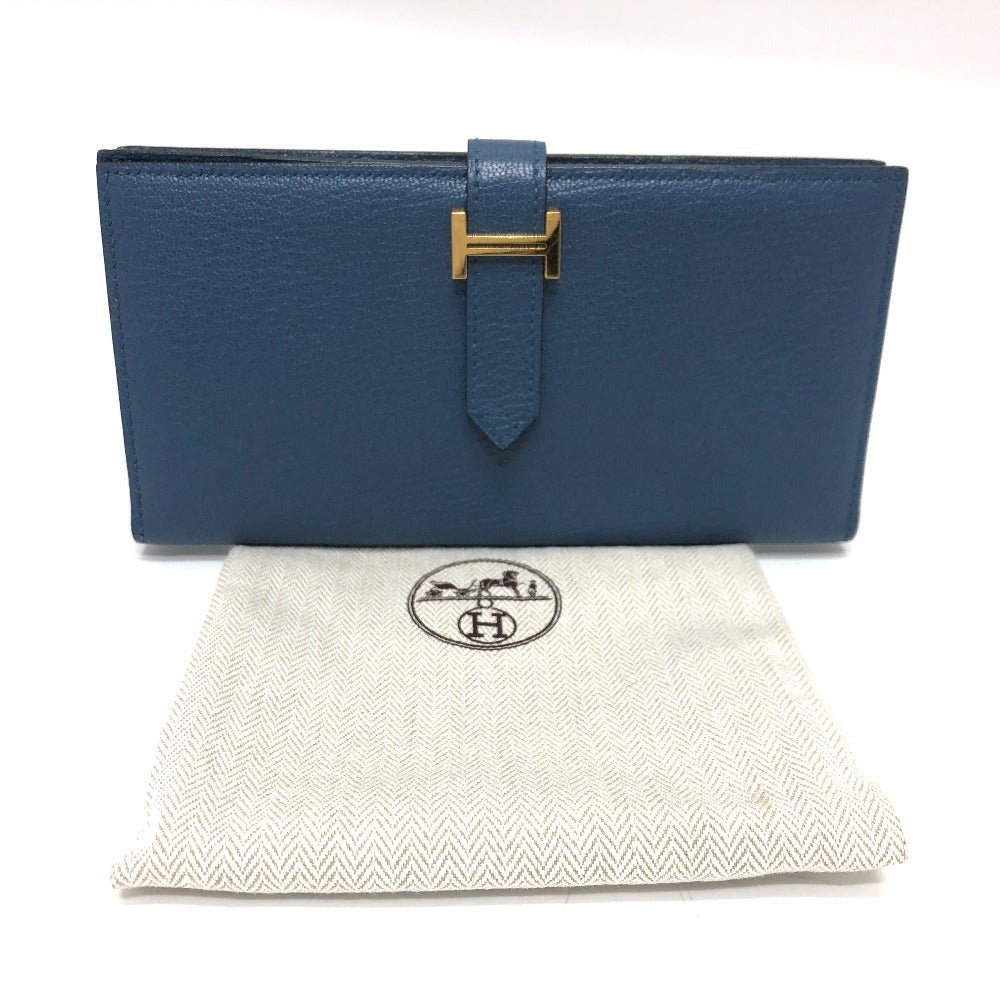 HERMES Long Wallet Purse Shave blue Long wallet Beansufla Women Used