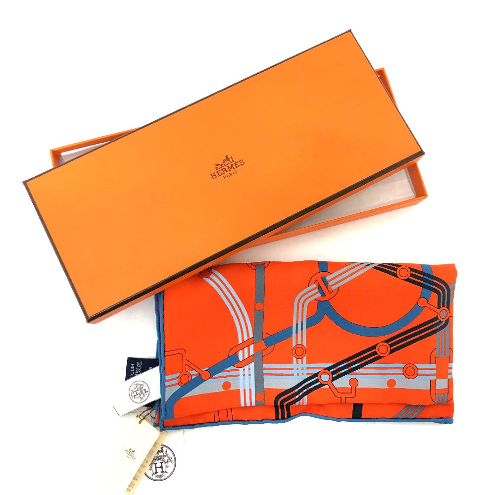 HERMES scarf silk Orange Pochette 45 Correspondance Carre45 Women Used