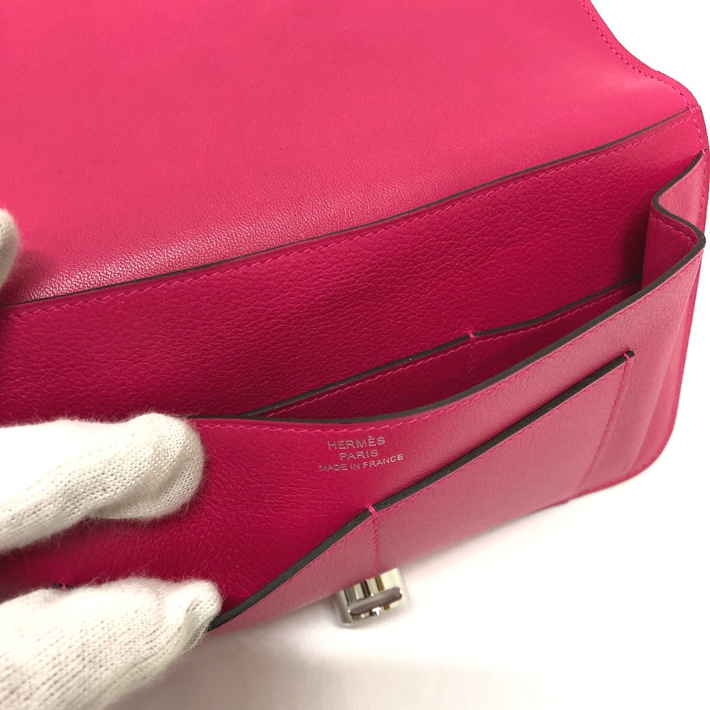 HERMES Long Wallet Purse Leather, Evercolor pink Dogon GM Women Used