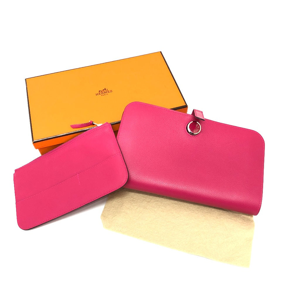 HERMES Long Wallet Purse Leather, Evercolor pink Dogon GM Women Used