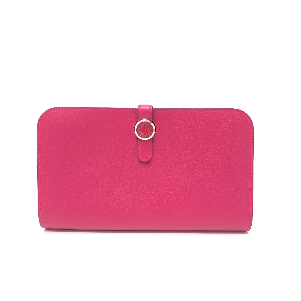 HERMES Long Wallet Purse Leather, Evercolor pink Dogon GM Women Used