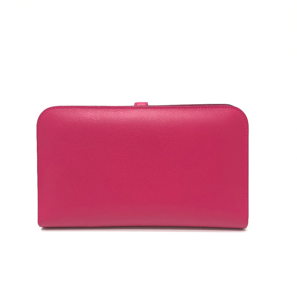 HERMES Long Wallet Purse Leather, Evercolor pink Dogon GM Women Used