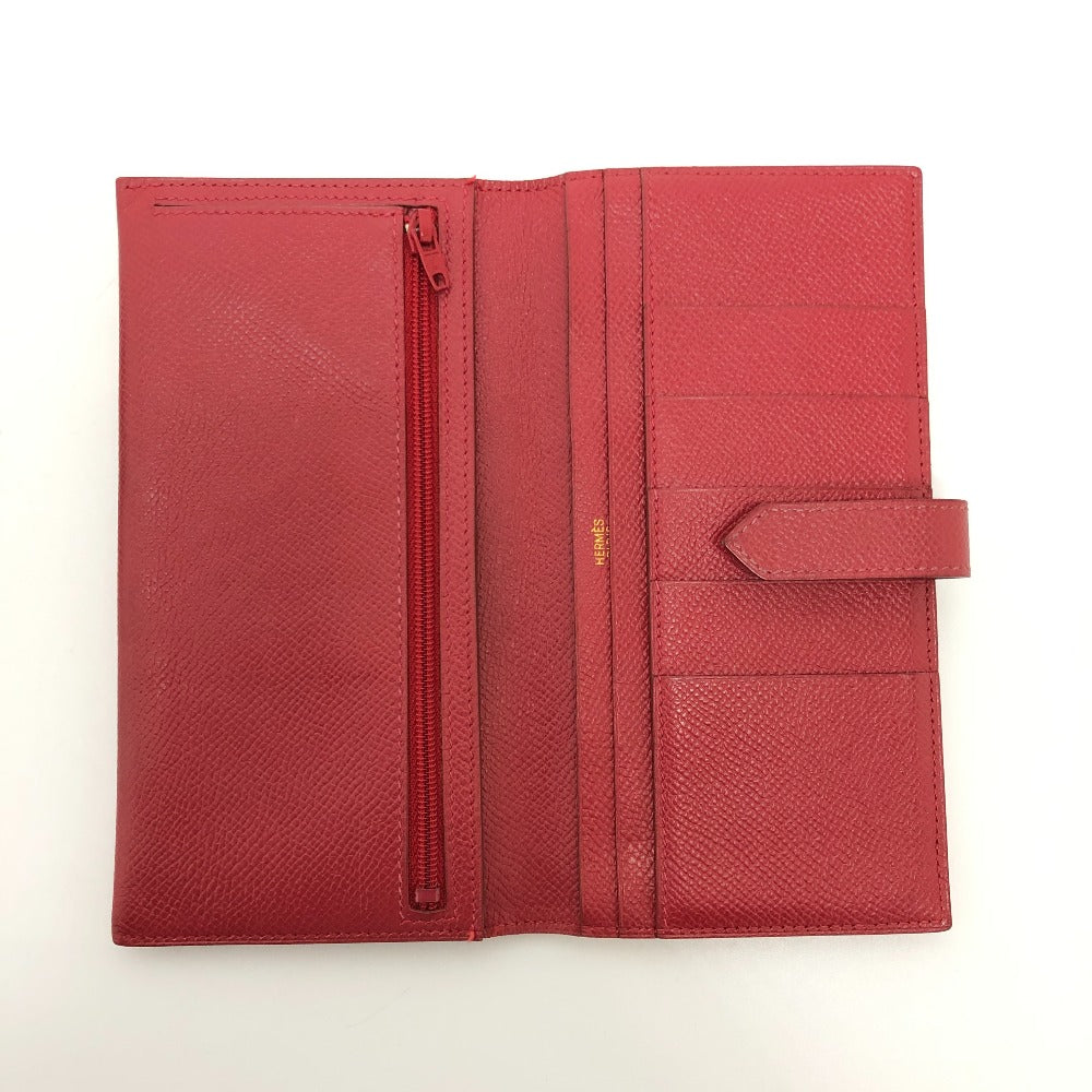 HERMES Long Wallet Purse Courchevel Red Beansufla Women Used