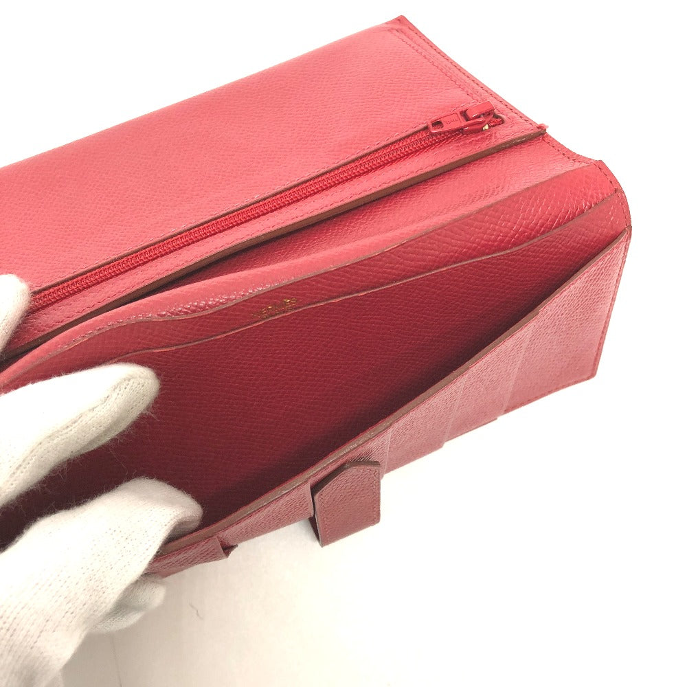 HERMES Long Wallet Purse Courchevel Red Beansufla Women Used