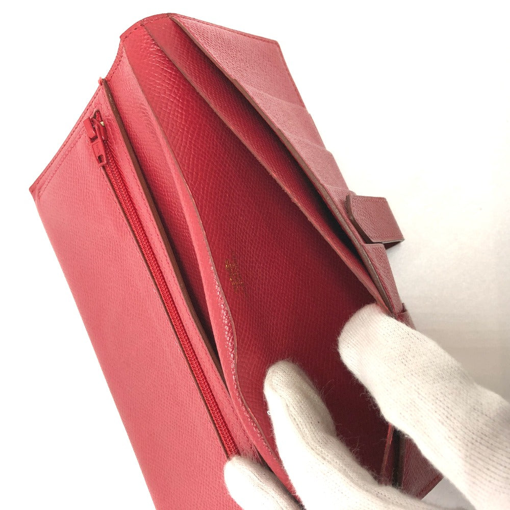 HERMES Long Wallet Purse Courchevel Red Beansufla Women Used