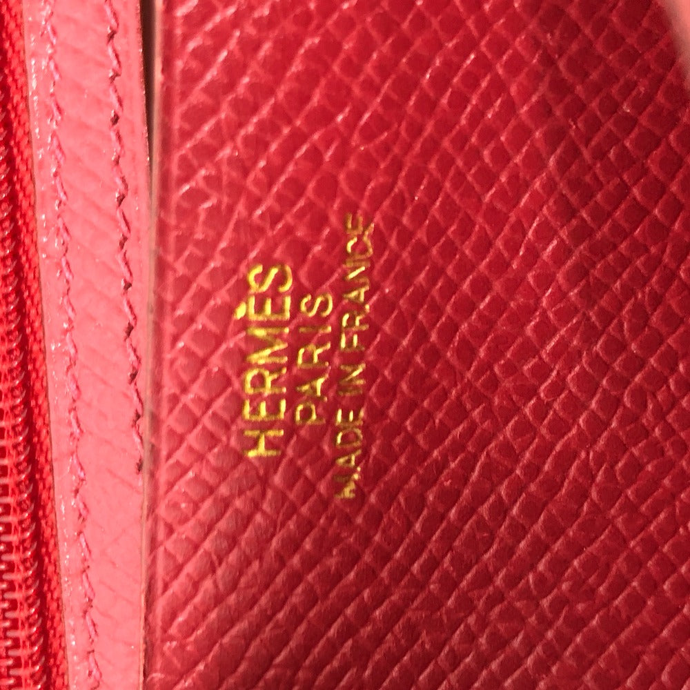 HERMES Long Wallet Purse Courchevel Red Beansufla Women Used