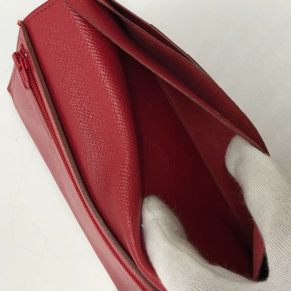 HERMES Long Wallet Purse Courchevel Red Beansufla Women Used