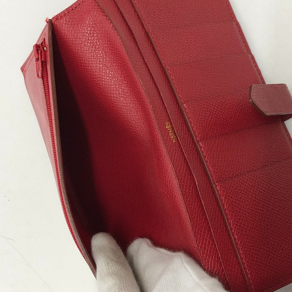 HERMES Long Wallet Purse Courchevel Red Beansufla Women Used