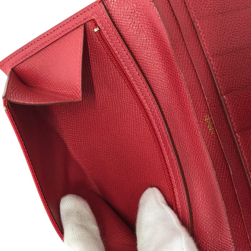 HERMES Long Wallet Purse Courchevel Red Beansufla Women Used