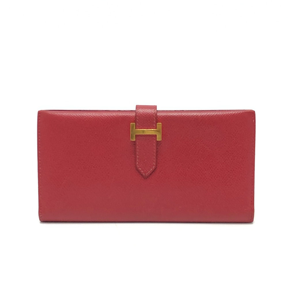HERMES Long Wallet Purse Courchevel Red Beansufla Women Used