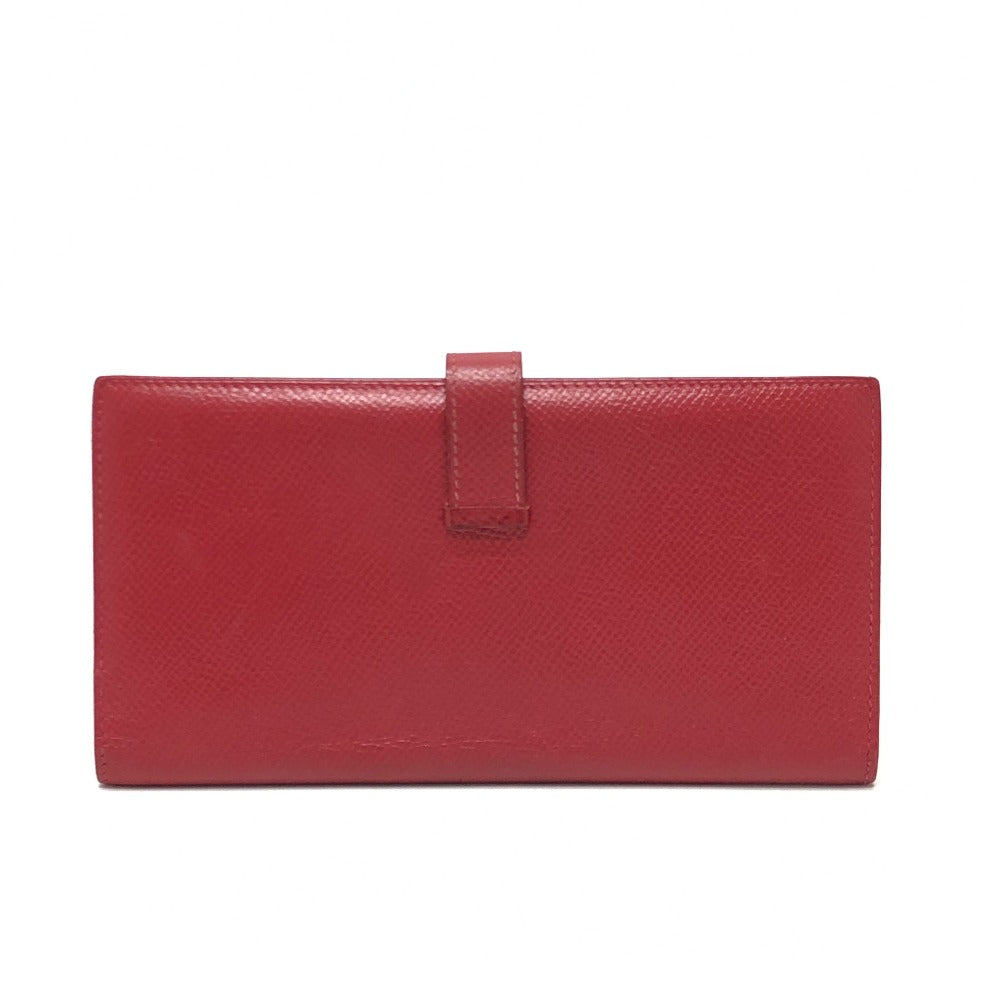 HERMES Long Wallet Purse Courchevel Red Beansufla Women Used