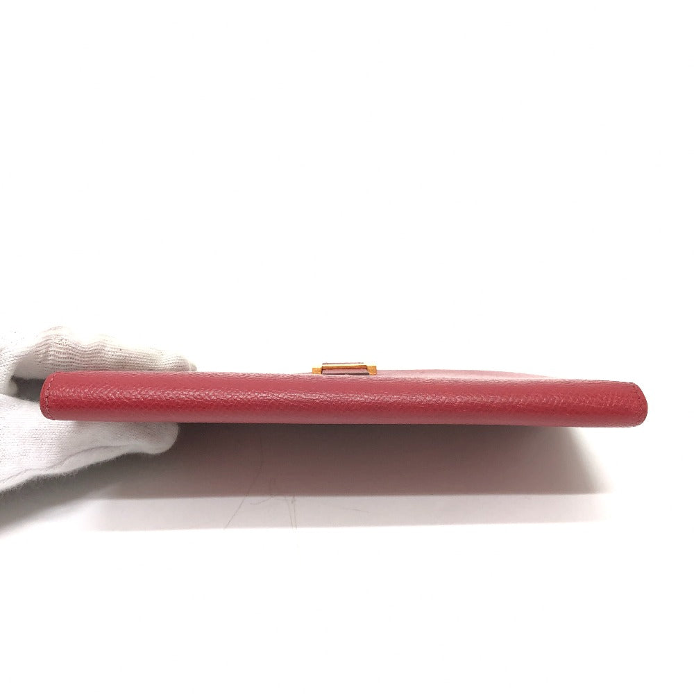 HERMES Long Wallet Purse Courchevel Red Beansufla Women Used
