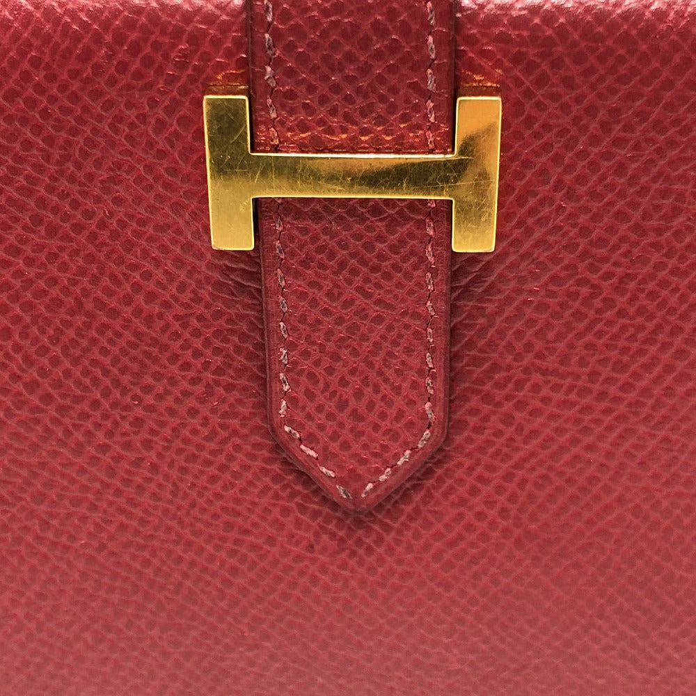 HERMES Long Wallet Purse Courchevel Red Beansufla Women Used