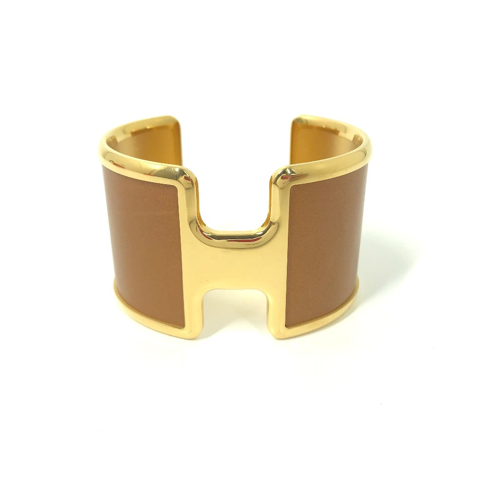 HERMES Bangle leather Brown x Gold bracelet Olympe Women Used