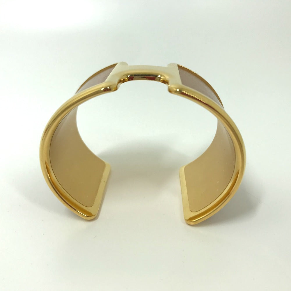 HERMES Bangle leather Brown x Gold bracelet Olympe Women Used