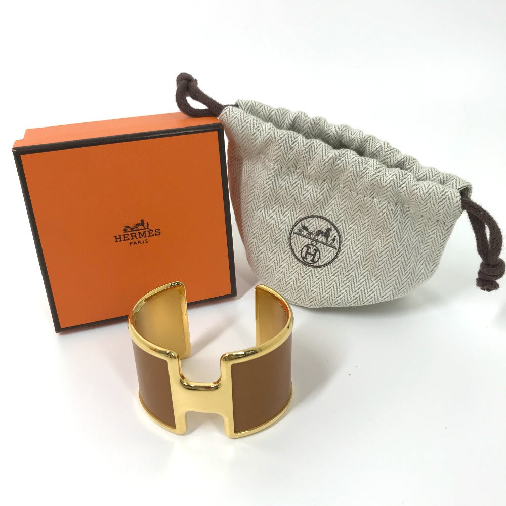 HERMES Bangle leather Brown x Gold bracelet Olympe Women Used