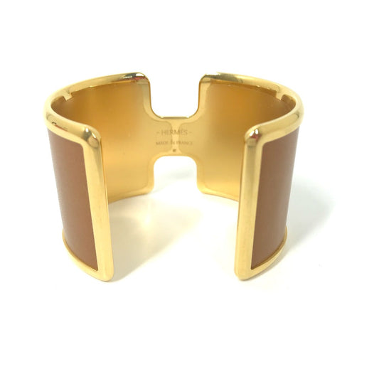 HERMES Bangle leather Brown x Gold bracelet Olympe Women Used