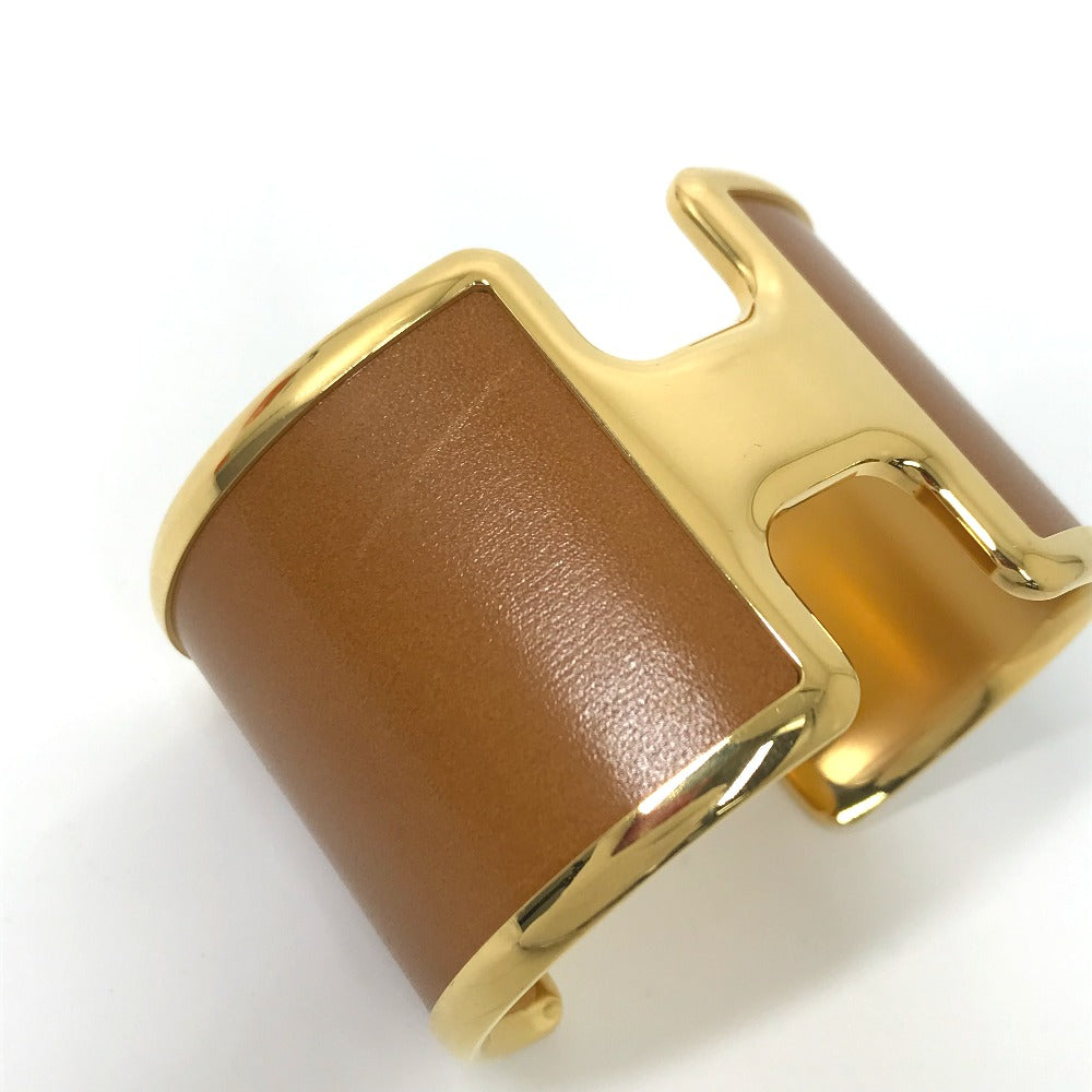 HERMES Bangle leather Brown x Gold bracelet Olympe Women Used